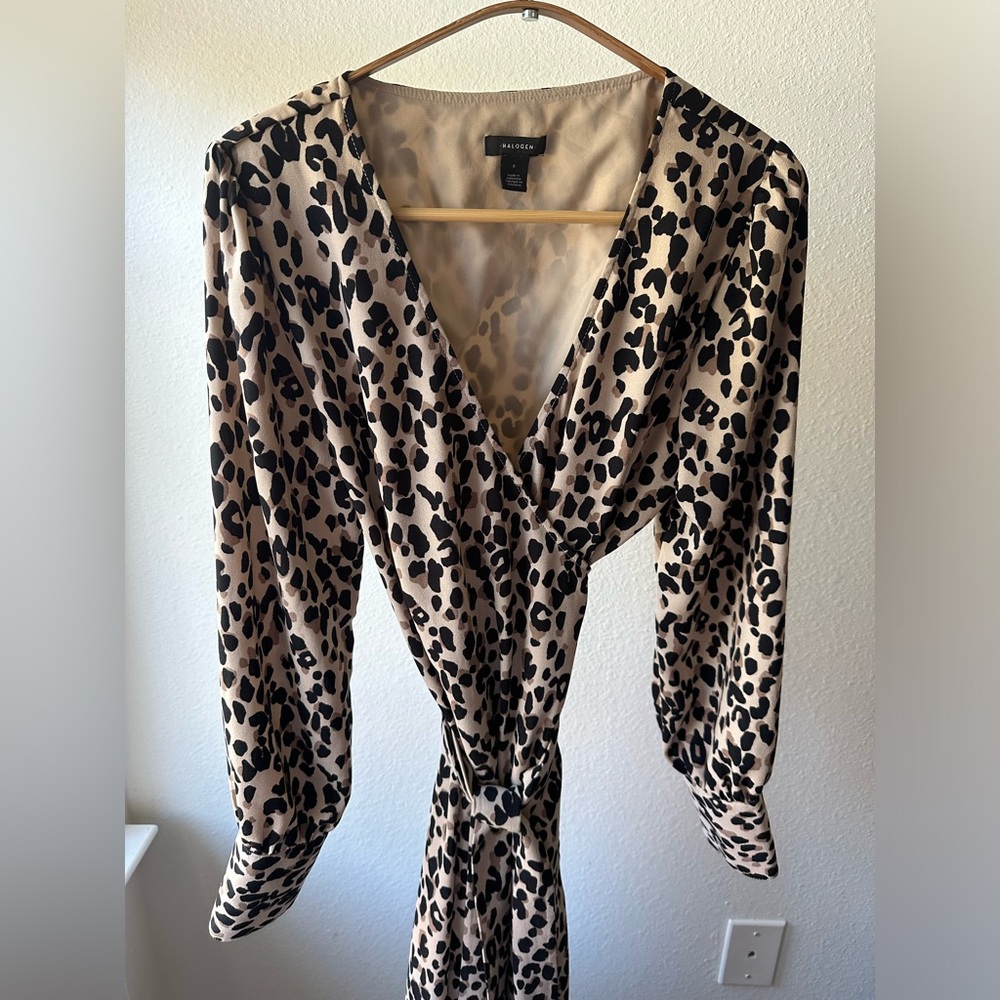 Women’s Halogen Midi Leopard Print Midi Wrap Dres… - image 1